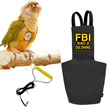 MANON ROSA Bird Diapers Leash Set Washable Reusable Handmade Flight Suit Waterproof Inner Layer - Protective Parrot Nappy Clothes Parakeets Macaws Budgies Canaries (Black2,Caique)