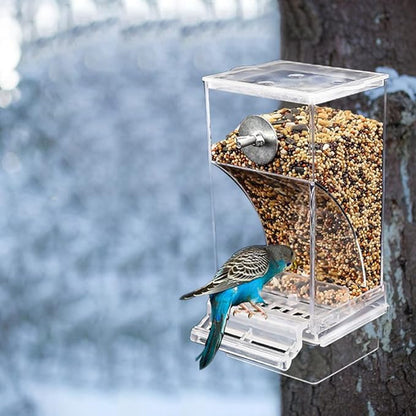 No Mess Bird Feeder Automatic Parrot Feeder Cage Accessories, Clear Parakeet Seed Container Food Feeder for Cage, Cockatiel Finch Lovebirds Budgies Canary (A)