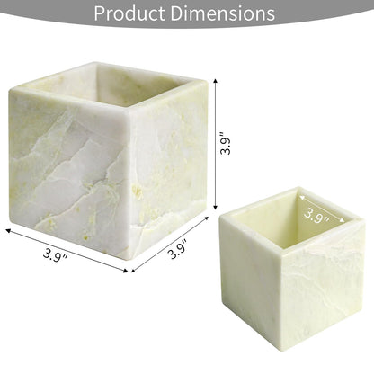 Natural Marble Makeup Brush Holder for Vanity, Toothbrush Holder for Bathroom, Luxurious Countertop Organizer, Green Bathroom Accessories Square