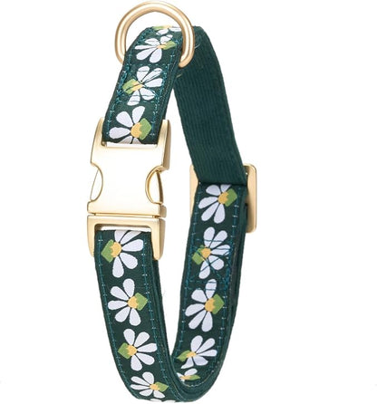 Woven Dog Collar with Metal Buckle Adjustable Jacquard Retro Dog Collars for Small Medium Large Dogs(Green,L)