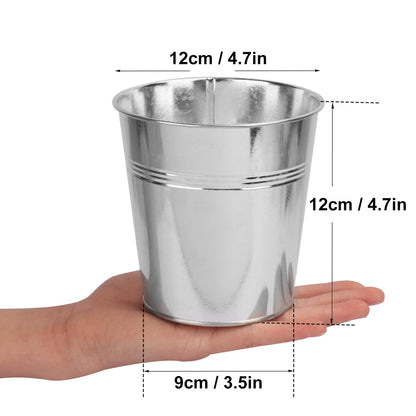GENHAKON 25 Pack Round Metal Bucket, 4.72 x 4.72 x 3.54 Inch, Galvanized Metal Planters for Balcony Garden Decor, Parties, Weddings