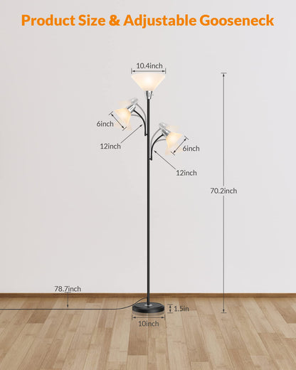 LEPOWER Floor Lamp, Standing Lamp with Replaceable 3000K Energy-Saving, Metal Lamp for Living Room with Adjustable Reading Lights, Modern Bright Floor Lamp for Bedroom, Office