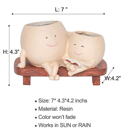 Cute Head Planter with Smiley Face, Double Pots in One, Novelty Plant Face Pot, for Indoor Outdoor Plants,Christmas, (Khaki)
