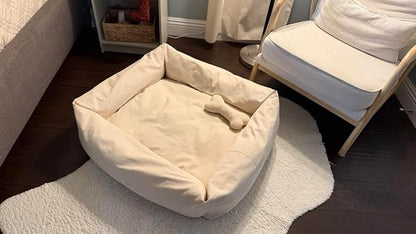 Rectangular Natural Cotton Canvas Dog Bed with Raw Cotton Insert – Eco Friendly Pet Bed with Removable Washable Cover, Breathable Cushion for Dogs & Cats (Natural, XXX Large 53" × 40" × 8")