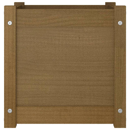 Roanoer Honey Brown Square Planter 15.7x15.7x15.7 in Solid Pine Wood Outdoor Raised Garden Bed Box with Drainage for Patio Balcony Terrace