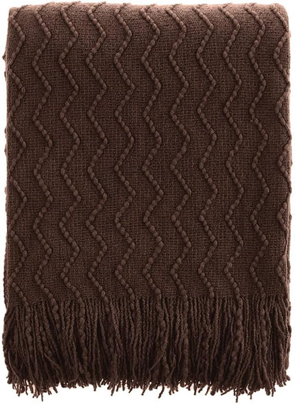 BATTILO HOME Dark Brown Throw Blanket for Couch, Boho Throw Blanket for Home Decor, Decorative Chocolate Knit Throw Blankets for Chair Sofa, Bed, 50"x60"