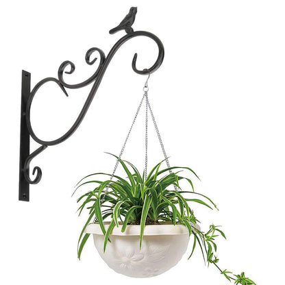 Lewondr Wall Hanging Plant Bracket, 2 Pack 12-inch Retro Iron Shepard Hook for Flower Bird Feeder Planter Indoor Outdoor, Bird 01 - Spray Paint Black