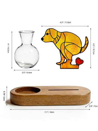 AfanDank Handmade Dog Propagation Stations： Funny Hydroponic Vase with Wooden Stand for Indoor Plants, for Plant Lovers Women Mom, Office Desk & Home Decor