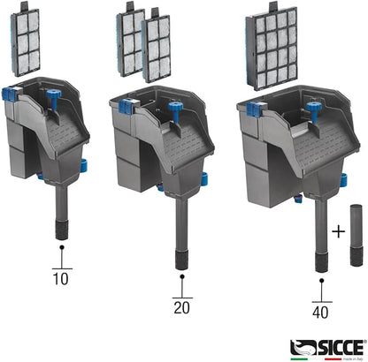 Sicce Aqua Filtra 40 Hang On Back Aquarium Fish Tank Power Filter Up to 40 Gallon Aquariums - Quiet 3-Stage HOB for Freshwater & Saltwater