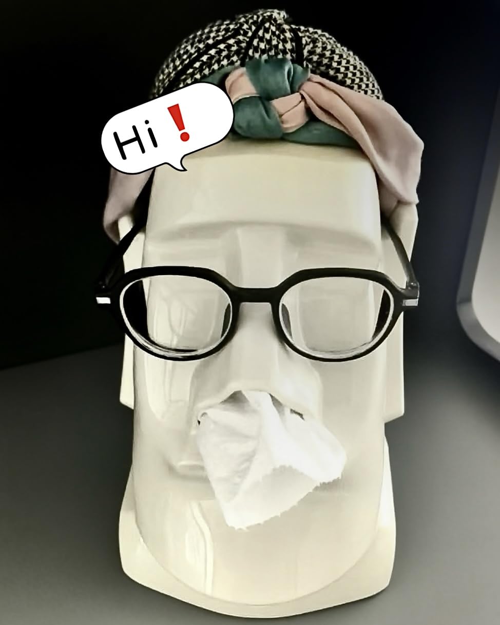 Xuirihusi Moai Tissue Box Holder with Headphone Holder, Suitable for Living Room, Bedroom and Other Desktop Storage Boxes, Green, Light Color, Black(Green)