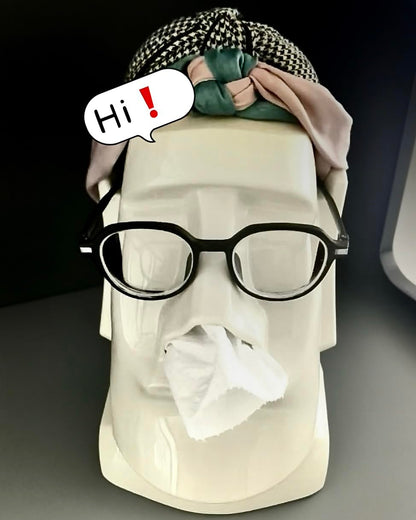 Xuirihusi Moai Tissue Box Holder with Headphone Holder, Suitable for Living Room, Bedroom and Other Desktop Storage Boxes, Green, Light Color, Black(Green)