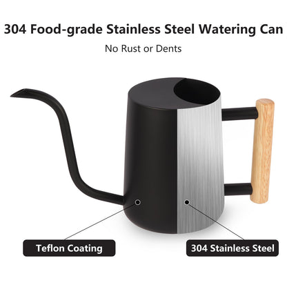 GUKJOB Plant Watering Can,35oz Metal Watering Can,Stainless Steel Indoor Plants with Long Curved Spout,Small Bonsai Outdoor Garden Modern Decorative(Black)