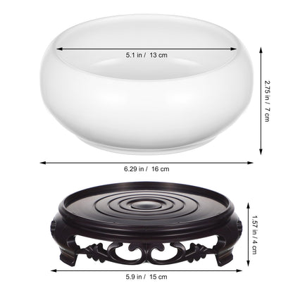 YARNOW Lotus Bowl Planter with Stand - 6.3 Inch White Ceramic Hydroponic Bowl for Water Lily, Daffodil & Bonsai - No Drainage Hole Decorative Indoor Plant Pot for Home Garden Office Zen Decor