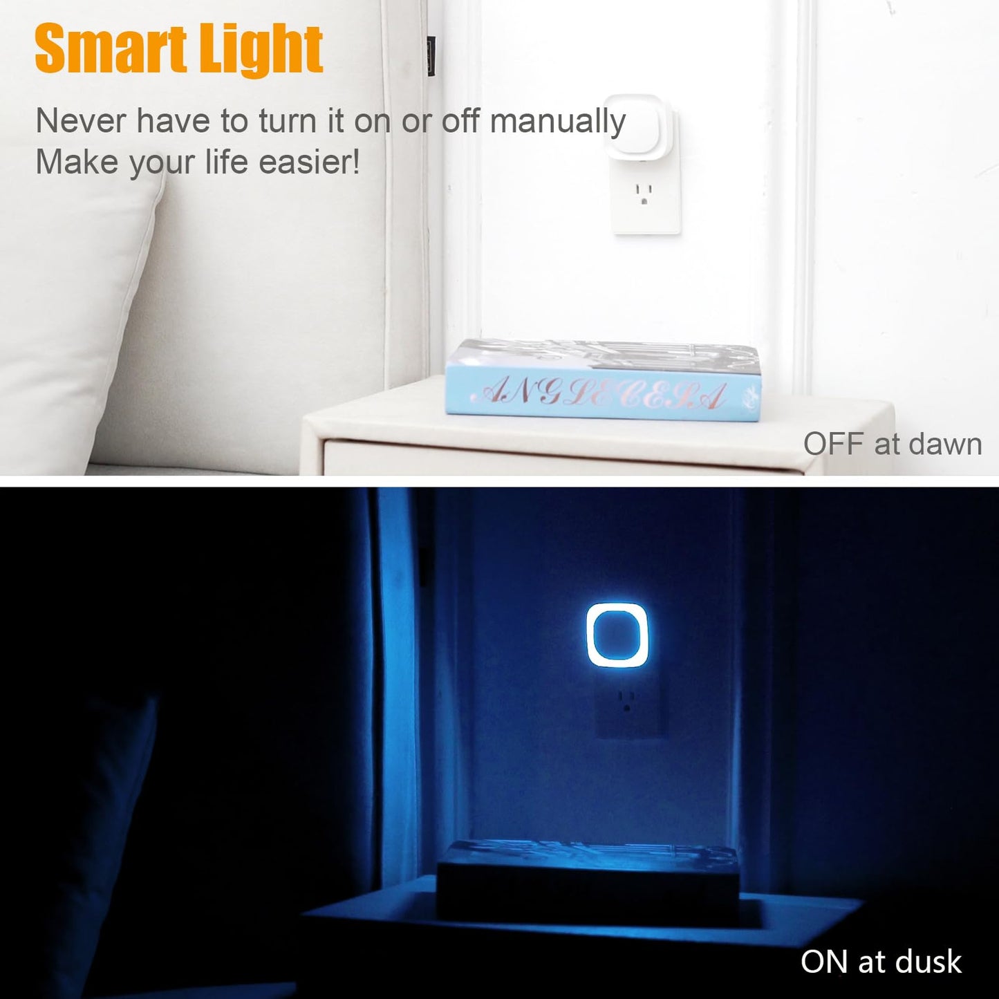 2 Pack Plug in Amber Night Light, Auto Dusk to Dawn, Soft Glow, Dimmable, Diffused Light, LED Lights for Bedroom, Kids, Bathroom, Sleep, Baby Nursery, Toddler, Hallway, Kitchen, Home Decor