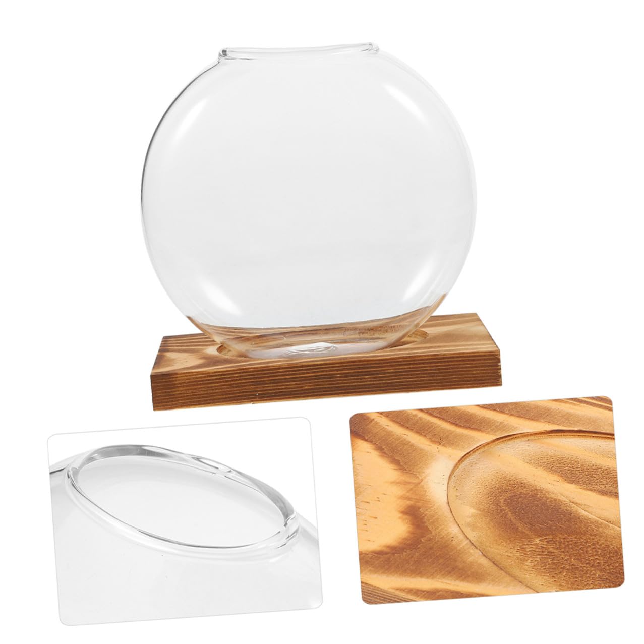 CVUTOVO 2pcs Plant Propagation Station Glass Vases with Wooden Stand, Hydroponic Indoor Plant Terrarium for Home and Office Décor