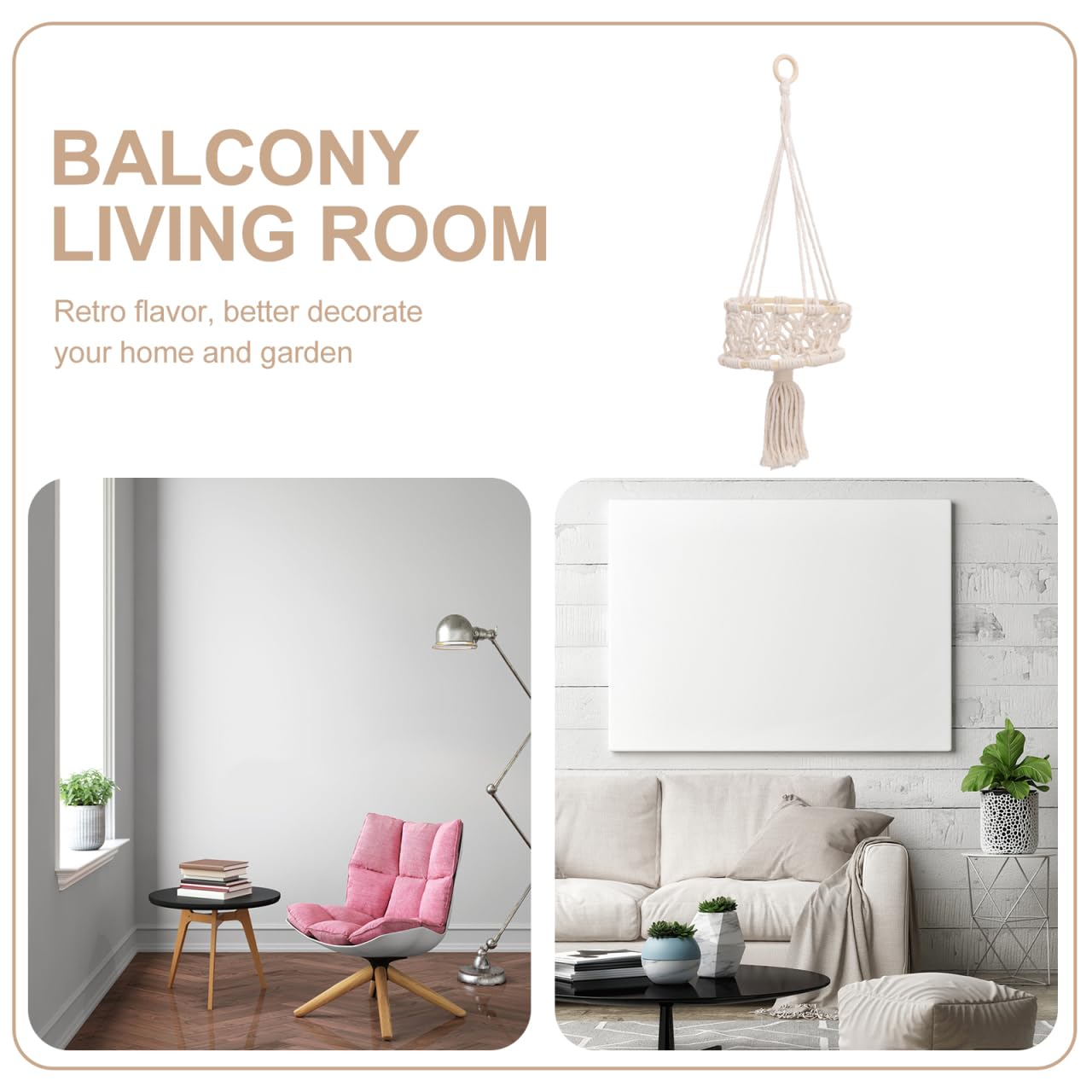 Cabilock Handwoven Cotton Rope Plant Hanging Holder Single Indoor Basket Decor for Wall Ornament Woven Rope Flower Pot for Home and Wedding Decoration