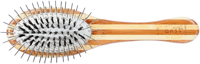 Bass Brushes | The Hybrid Groomer | Shine & Condition Pet Brush | Patented & Award Winning Pet Brush | Natural Bristle + Alloy Pin | Pure Bamboo Handle | Small Oval | Striped Finish | Model A13-SB