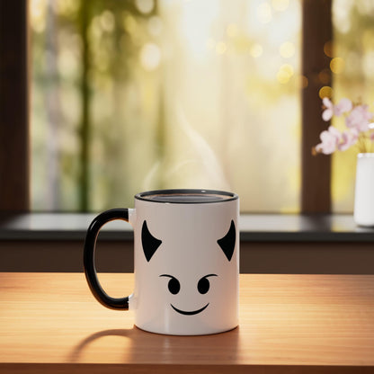 Devil Emoticon Costume Devil Emoticon Shirt Red Halloween Ceramic Mug, Black/White