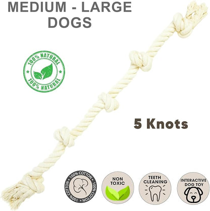 Dog Rope Toys for Large/Medium Aggressive Chewers, Tough Cotton Chew Toy, 39 Inch 5 Knots Indestructible, Tug of War Dog Pull Rope Teeth Cleaning (5 Knots)