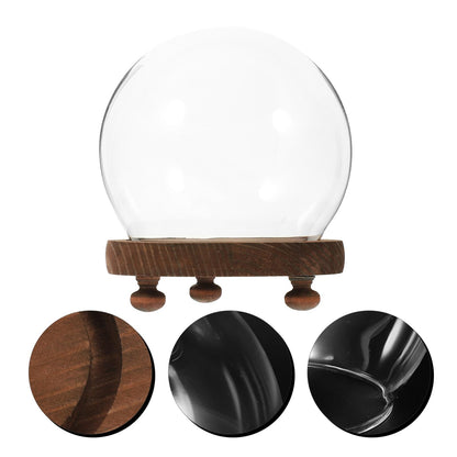 HOMSFOU Glass Display Dome with Wood Base 5.3 Inch Clear Glass Cloche Terrarium Globe for Miniature Plants Preserved Flowers and Home D Cor