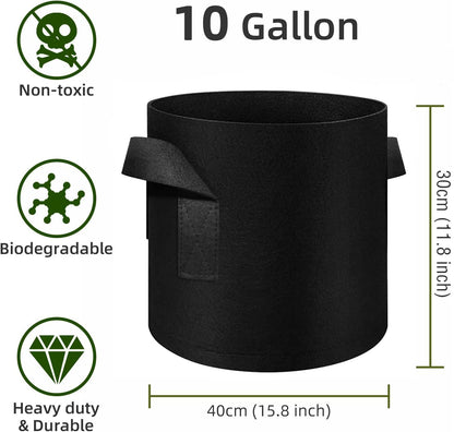 WHATWEARS 24 Pack 10 Gallon Plant Grow Bags, Thickened Nonwoven Fabric Pots with Handles, Vegetable Planter Bags Containers, Cloth Planters for Garden Vegetable/Flower/Plant/Fruits Outdoor (Black)