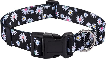 MarukoPet Dog Collar, Adjustable for Small Medium Large Dogs Puppy, Cute Design with Bohemia Floral Tribal Geometric Patterns Boys Girls Dog Collar(Black Daisy-S)