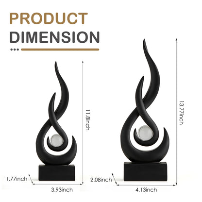 Octdays Black Abstract Statue Sculpture Decorations, 11.61" H Modern Sculptures Home Décor Accents, Resin Art Flame Figurines for Living Room Table Centerpiece Office Desk TV Stand Decor