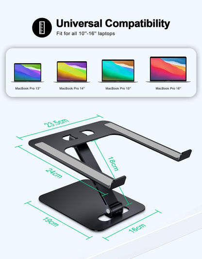 RIWUCT Foldable Laptop Stand, Height Adjustable Ergonomic Computer Stand for Desk, Aluminum Portable Laptop Riser Holder Notebook Mount Compatible with MacBook Pro Air, HP, Dell 10-16"(Black)