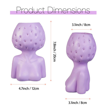 Ravixor Female Form Flower Vase, Unique Face Planter Pot with Drainage Hole, Resin Flower Pot for Indoor Outdoor Plants Succulents Boho Home Decor Gift, Purple
