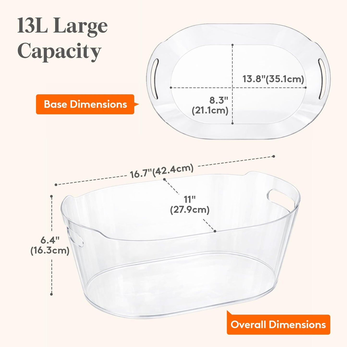 Lifewit 13L Ice Bucket for Parties 2 Pcs, Large Plastic Drink Cooler for Champagne Wine, Beer, Clear Beverage Tub for Mimosa & Cocktail Bar, Portable Chiller for Party Hosting & Serving