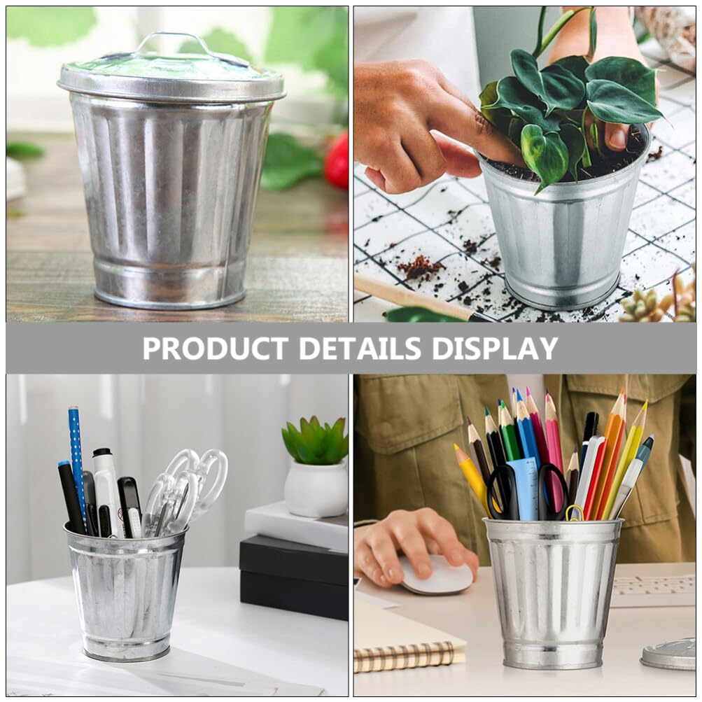 Alipis Mini Trash can for Desktop 3.74 Inch Compact Table Storage Jar Multi-Functional Waste Basket Pen Holder Flower Pot Space-Saving Organizer for Office Dorm Kitchen