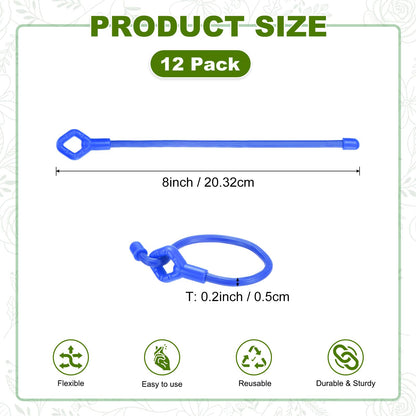M METERXITY 12-Pack Adjustable Plant Ties, 8inch/20.32cm Silicone Flexible Multi-Function Sturdy Garden Twist Tie for Plant Support/Tree/Shrub/Vine, Reusable Support Twine [Blue]