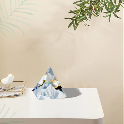 Besimple 3.15inch/80mm Clear Crystal Pyramid Prism, Feng Shui Crafts Meditation Crystal for Home Office Art Decor, Pyramids Gift, Stand for Prosperity, Positive Energy and Good Luck