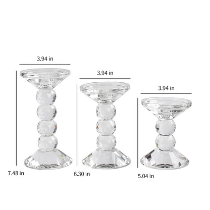 Kitcom Crystal Candlestick Holders Crystal Pillar/Taper Candle Holders, Tabletop Centerpieces for Party Wedding Banquet Decorations Set of 3, Comes with Gift Box(7.5''/6.3''/4.9'' Tall)