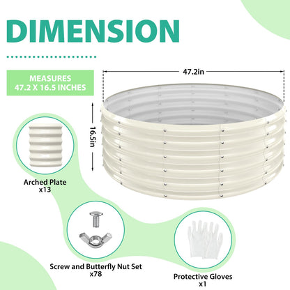 YSEJOMP 17" Tall Round Outdoor Garden Raised Garden Bed Kits-0.8MM Thick Metal Raised Planter Bed/Ground Planter Box for Variety of Flowers,Herbs,Vegetables,Trees (Cream White, 48 Dia X 16.5inches)