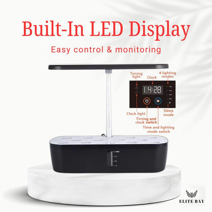 ELITE BAY-Hydroponic Growing System 12 Pods – Smart Garden with LED Display, Full-Spectrum Grow Light & 4L Water Tank | AU/US Plug | Soil-Free Planter Kit | Black |for Home, Office & Kitchen.