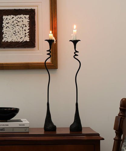 2Pcs Tall Iron Taper Candle Holder Tabletop Black Candlestick for Home Decor Candle Stand with Candle