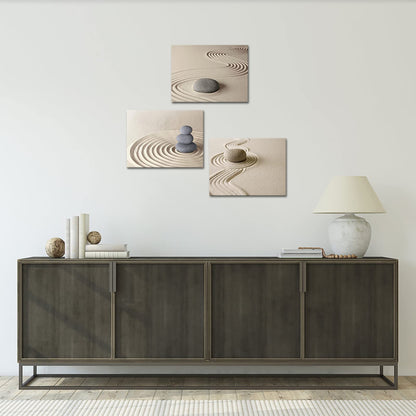 Apicoture Zen Stone Canvas Wall Art Zen Stone Sand Prints Canvas Art Calm Peaceful Still Life Wall Art for Spa Room Decor Framed 12x16inchx3pcs