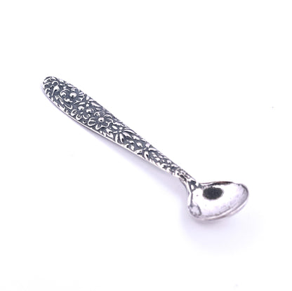 APOLEEA 925 Sterling Silver Small Salt Spoon - Premium Quality 2.7" Polished Round Bowl Mustard Spoon - Beautiful Flower Designed Handle - Gift for Culinary Enthusiasts
