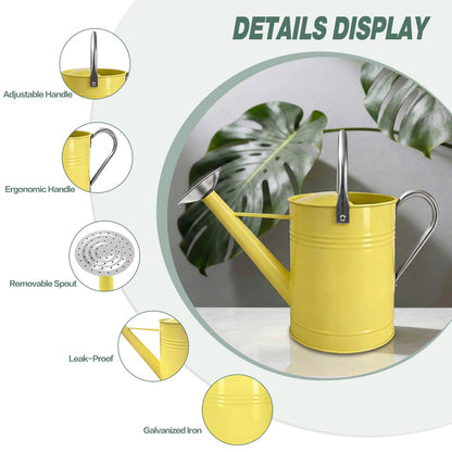 Metal Watering Can for Outdoor Plants, 1.7 Gallon Yellow Garden Watering Can for Flower, Houseplants, Galvanized Finish