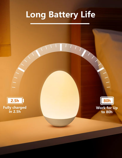 NICKLUC Egg Night Light for Nursery: Baby Night Lights Tap Lamp Stepless Dimming with Warm White and 7 RGB Colors Rechargeable Portable for Infant and Kids Bedroom Breastfeeding Sleep Aid