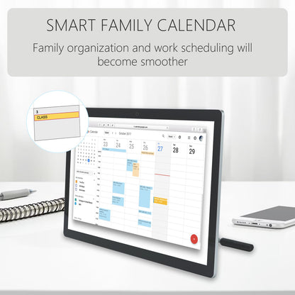 TouchWo 15.6 to 27 inch Touchscreen Digital Calendar & Wall Planners, Smart Whiteboard Calendar for Chore Chart & Work Schedule, Built in Speakers and Camera, Include Wall Mount & Desk Stand (23.8-inch)
