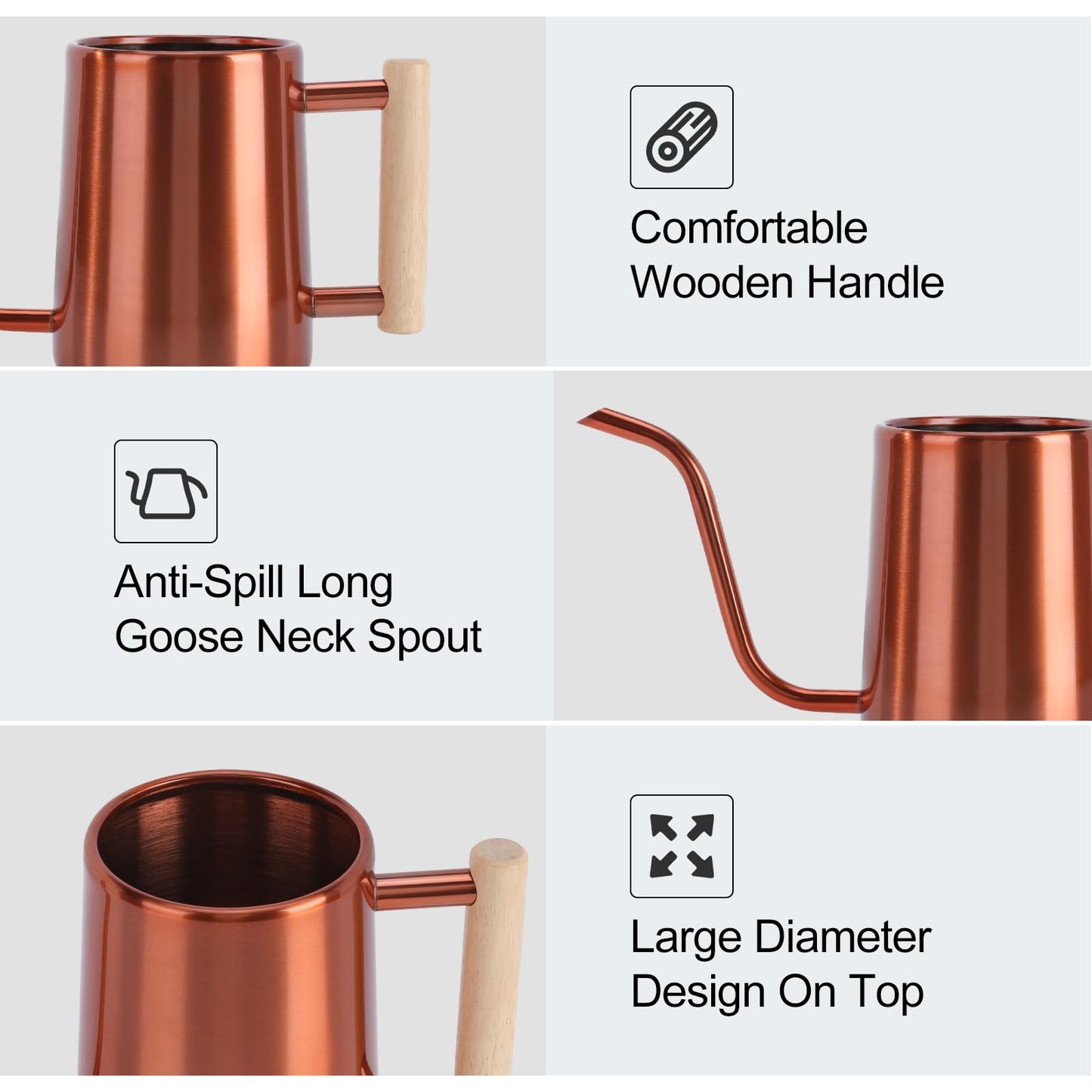 Watering Can Indoor Plants, 35 oz/1000 ml Metal Stainless Steel Watering Can Pot with Long Spout for Indoor House Plants Bonsai Outdoor Garden Flower Decorative (Copper)
