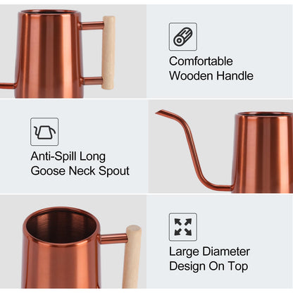 Watering Can Indoor Plants, 35 oz/1000 ml Metal Stainless Steel Watering Can Pot with Long Spout for Indoor House Plants Bonsai Outdoor Garden Flower Decorative (Copper)