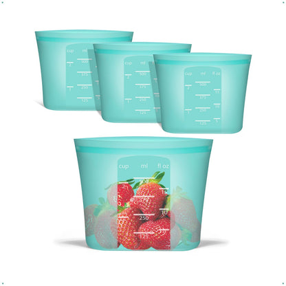 Reusable Food Bags, 12 Pack 100% Silicone Food Storage Bags Stand Up Zip Lock Container, Freezer Microwave Oven Dishwasher Safe, 4 Medium 4 Small 4 Extra Small, Aqua