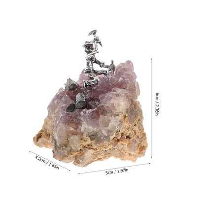 GOOHOCHY Natural Amethyst Cluster Ornament Miner Figurine Decor 2.55X2.36X1.65In Crystal Desktop Gemstone Decor for Home and Office Healing