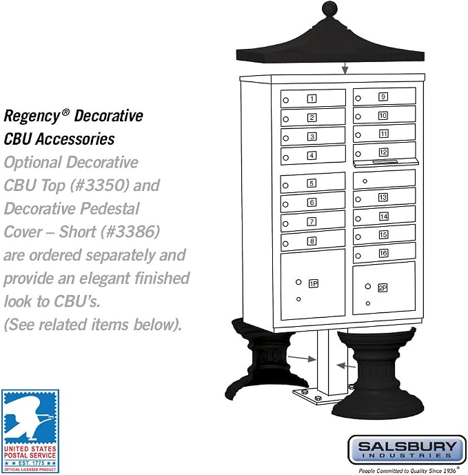 Salsbury Industries 3316BLK-U 16 A Size Doors, Type III Cluster Box Unit, Black, for use with The USPS Lock