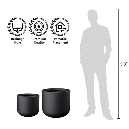 Kante Round Concrete Planter, 17.3 Inch Dia Classic-Style Large Pot with Drainage, Black Finish with Painted Interior, for Indoor & Outdoor Plants, Home, Patio and Garden