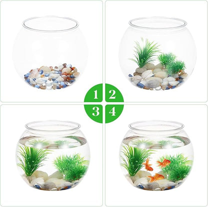 POPETPOP Plastic Aquarium Betta Fish Tank 1 Gallon Clear Goldfish Bowl Unbreakable Round Fish Vases Bowl for Home décor Wedding Event Party Goldfish Lovers
