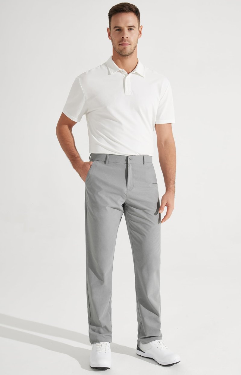 Libin Mens Golf Pants Stretch Work Dress Pants 30" Quick Dry Lightweight Business Casual Pant for Men Comfy Water Resistant, Light Grey, 36W x 30L